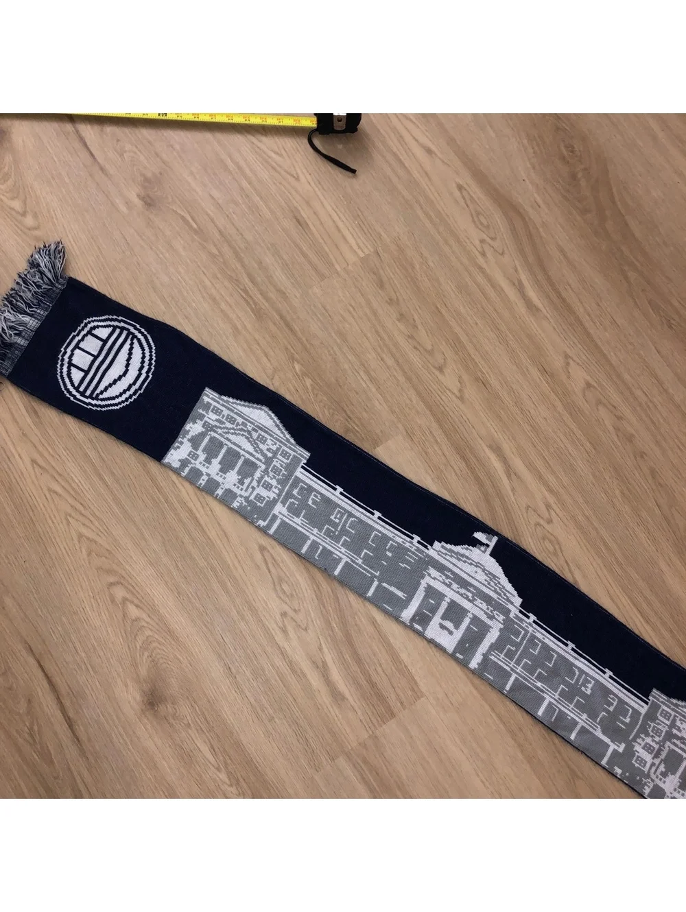 LONGWOOD UNIVERSITY LANCERS DOUBLE SIDED REVERSIBLE SCARF KNIT GRAY WHITE BLUE